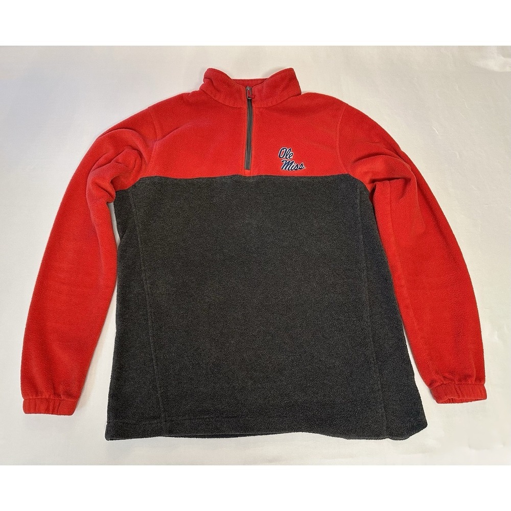 Columbia Ole Miss Rebels Fleece Quarter Zip Pullover Red Black Mens M NCAA